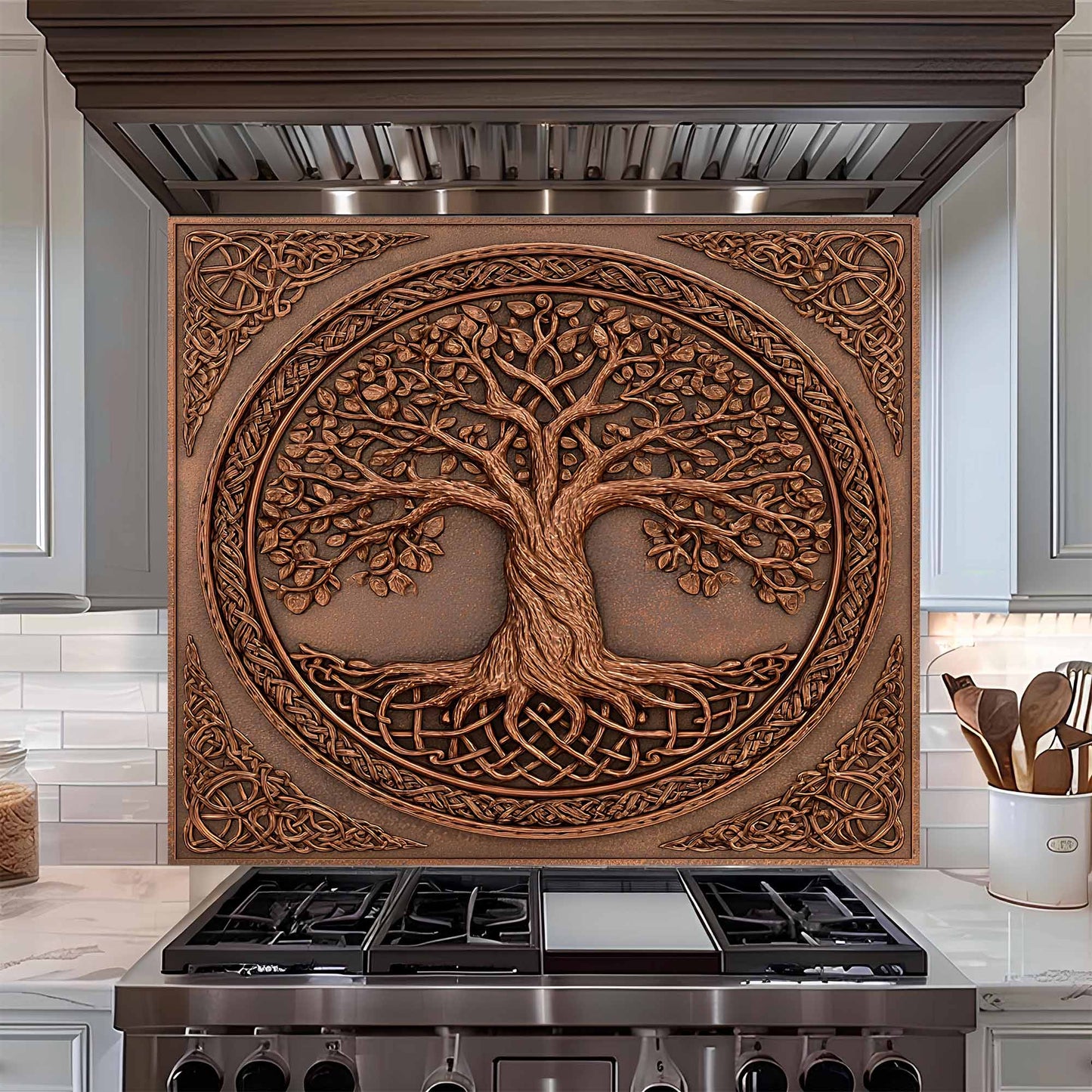 Celtic Bronze Tree Glass Backsplash – Kitchen Backsplash Behind Stove