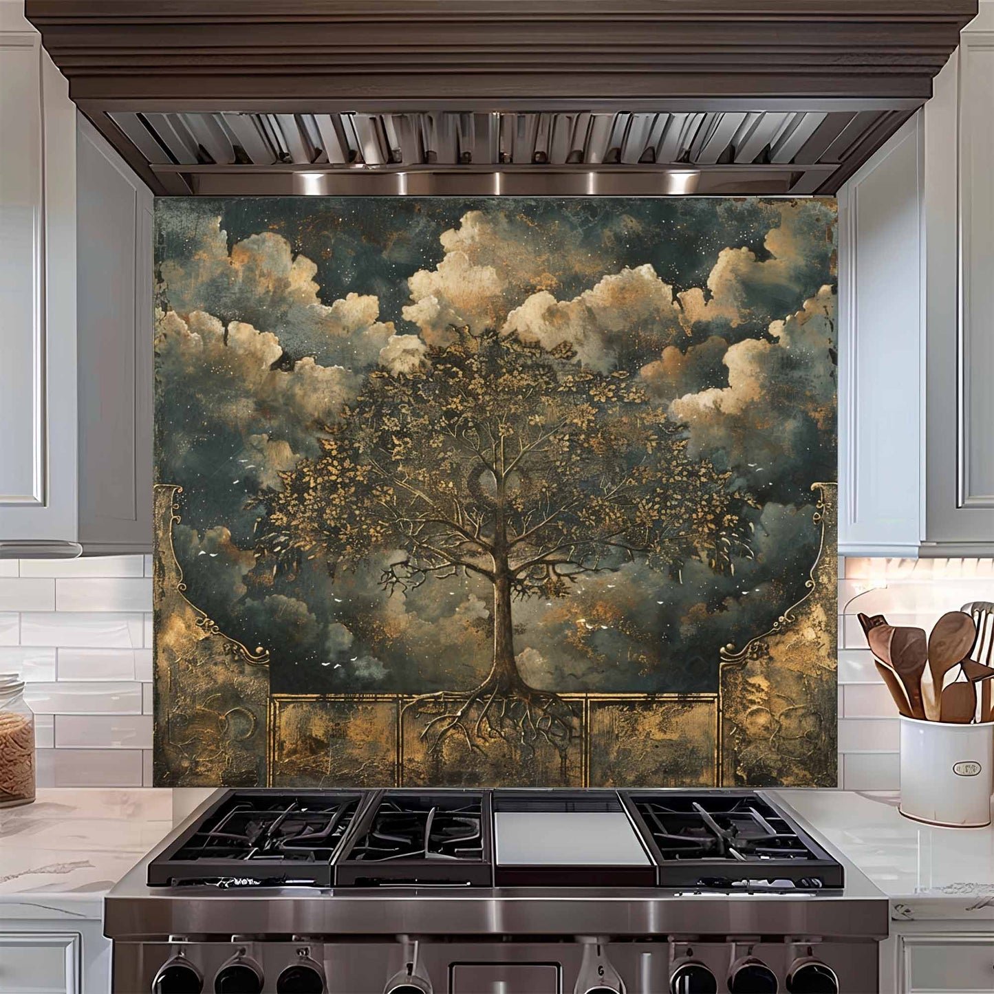 Tempered Glass Backsplash – Dramatic Tree of Life Kitchen Backsplash