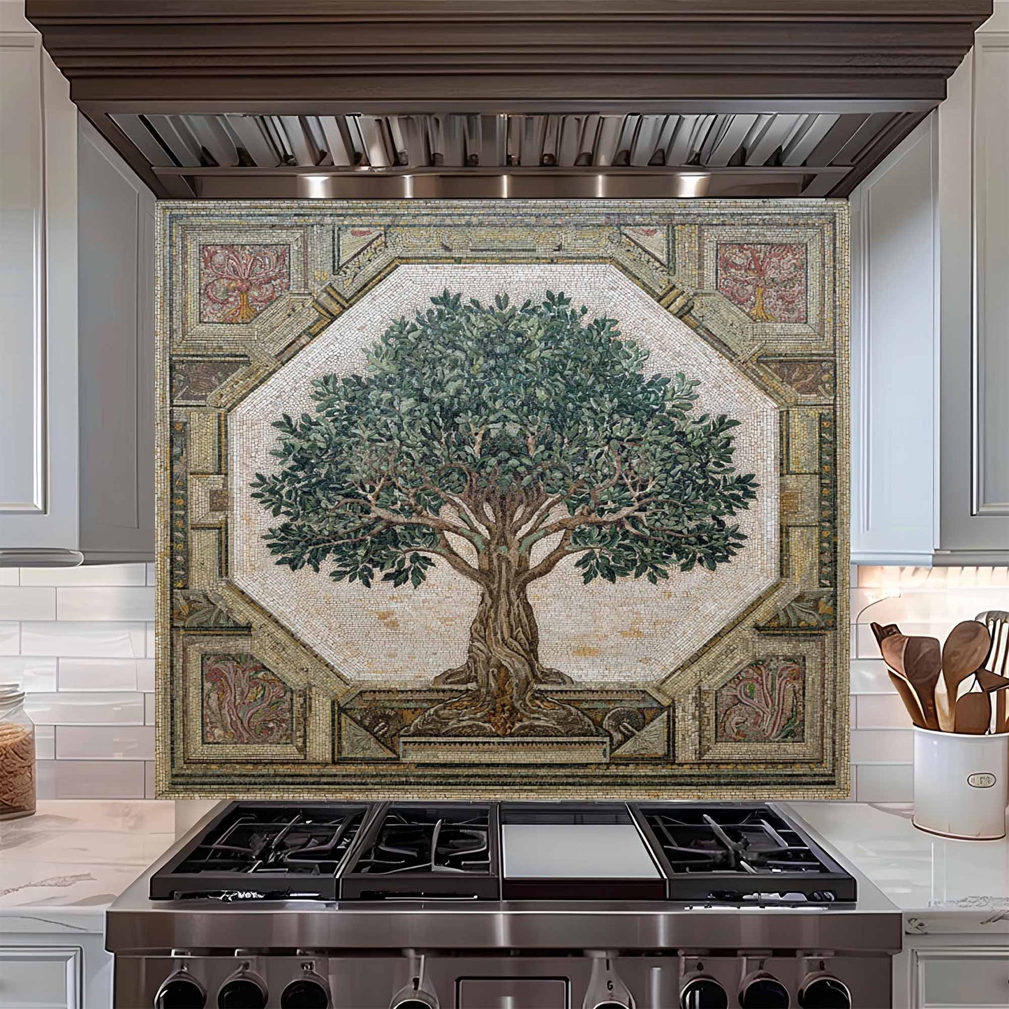 Olive Legacy Tempered Glass Backsplash – Tree of Life Kitchen Backsplash