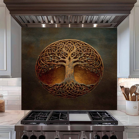 Rustic Knot Tempered Glass Backsplash – Tree of Life Kitchen Backsplash