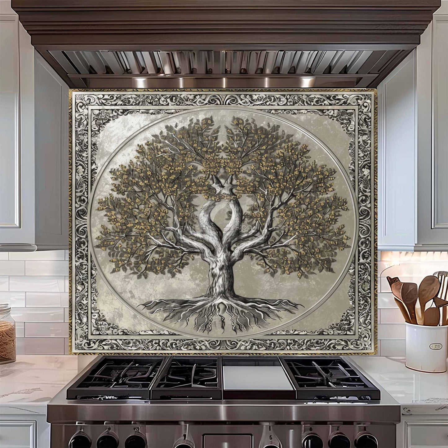 Sacred Unity Kitchen Backsplash –  Tree of Life Glass Backsplash for Stove