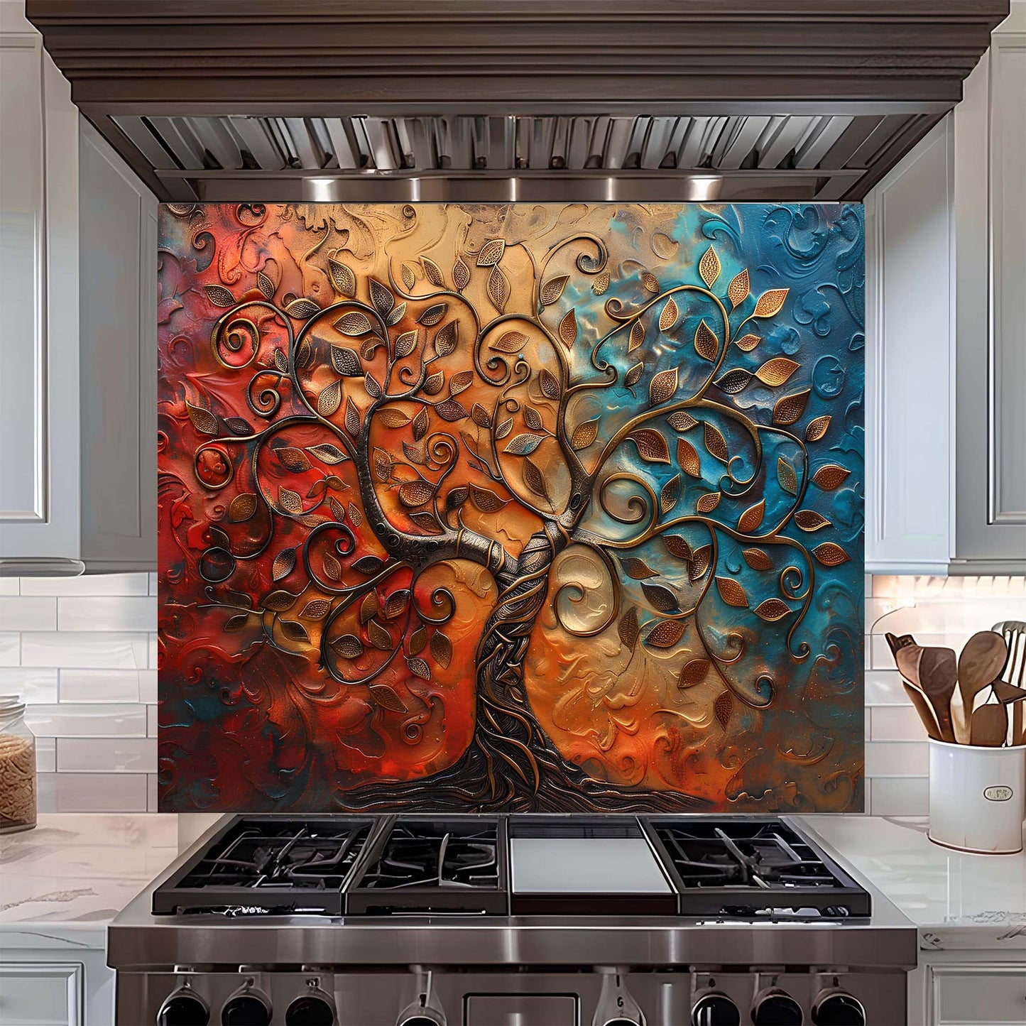 Custom Kitchen Backsplash – Eternal Flame Tempered Glass Backsplash
