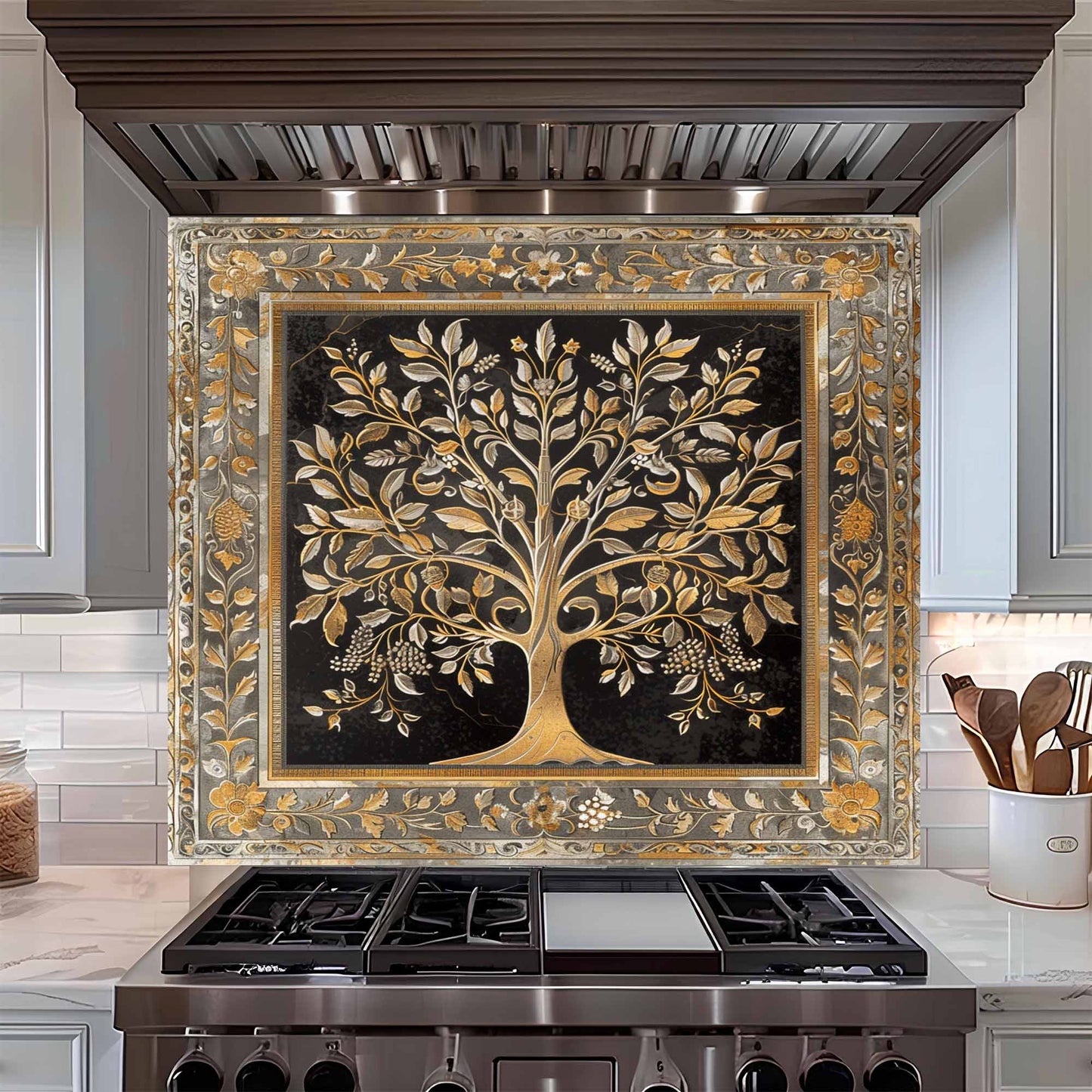 Regal Bloom Tempered Glass Backsplash – Tree of Life Kitchen Backsplash Behind Stove