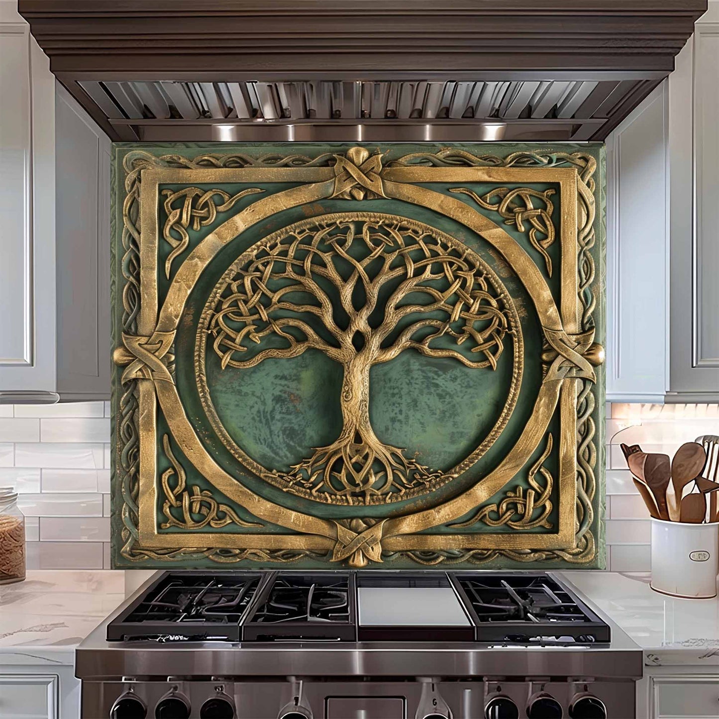 Emerald Root Tempered Glass Backsplash – Tree of Life Kitchen Backsplash