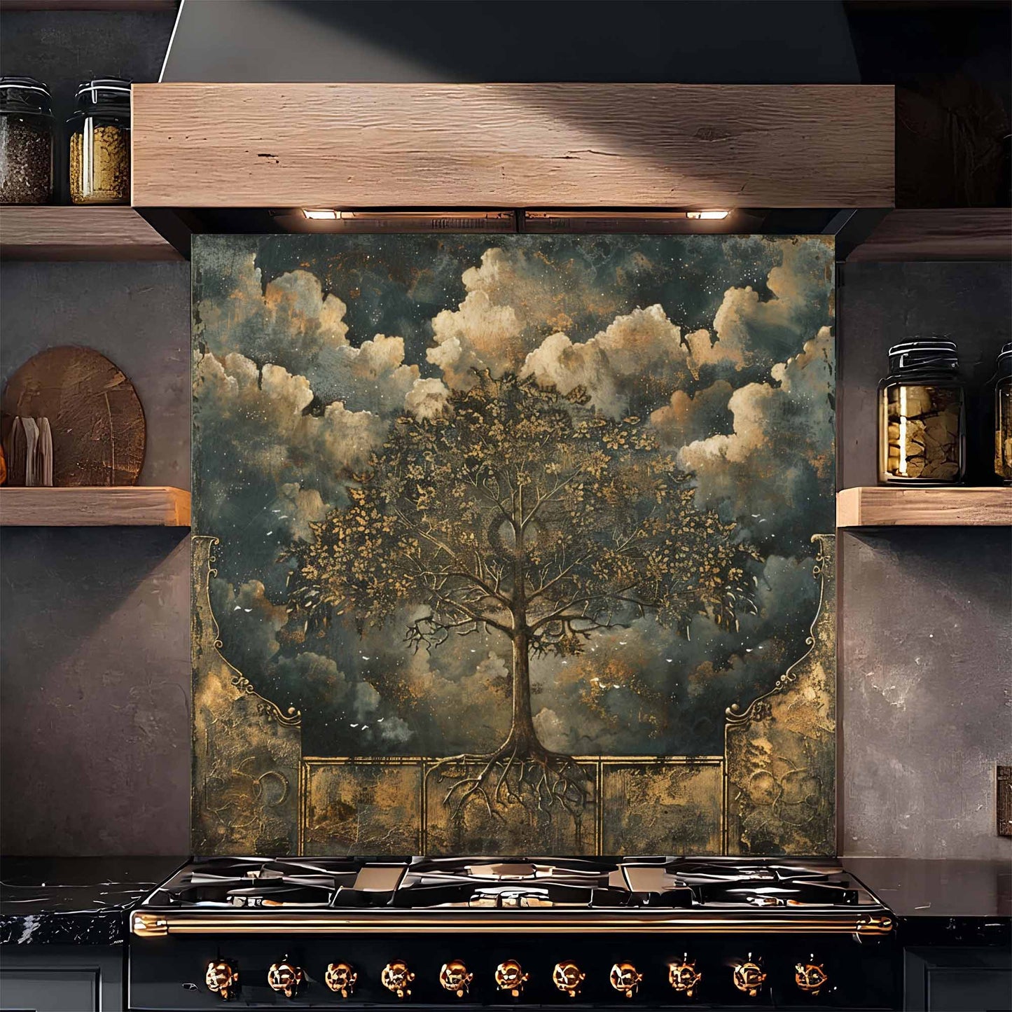 Tempered Glass Backsplash – Dramatic Tree of Life Kitchen Backsplash