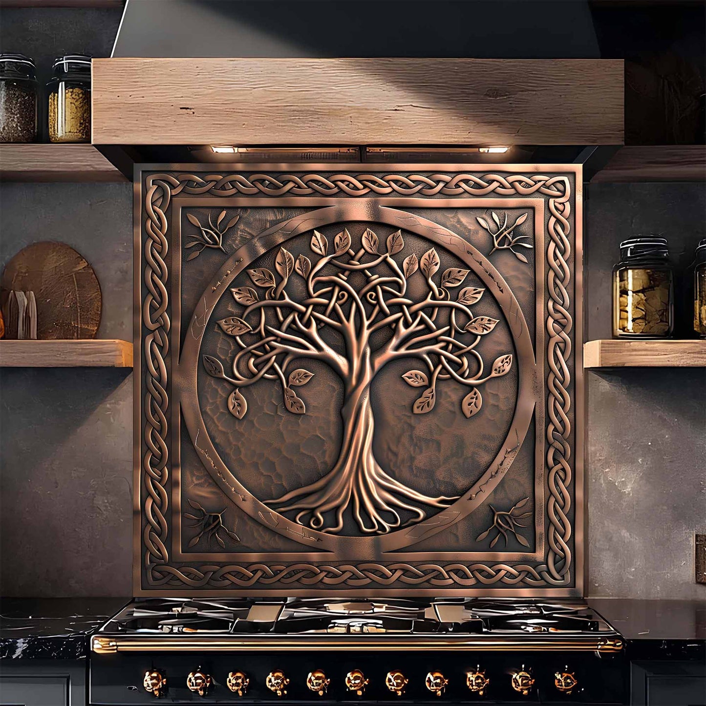 Celtic Bronze Tree Glass Backsplash – Tempered Glass Backsplash for Kitchen