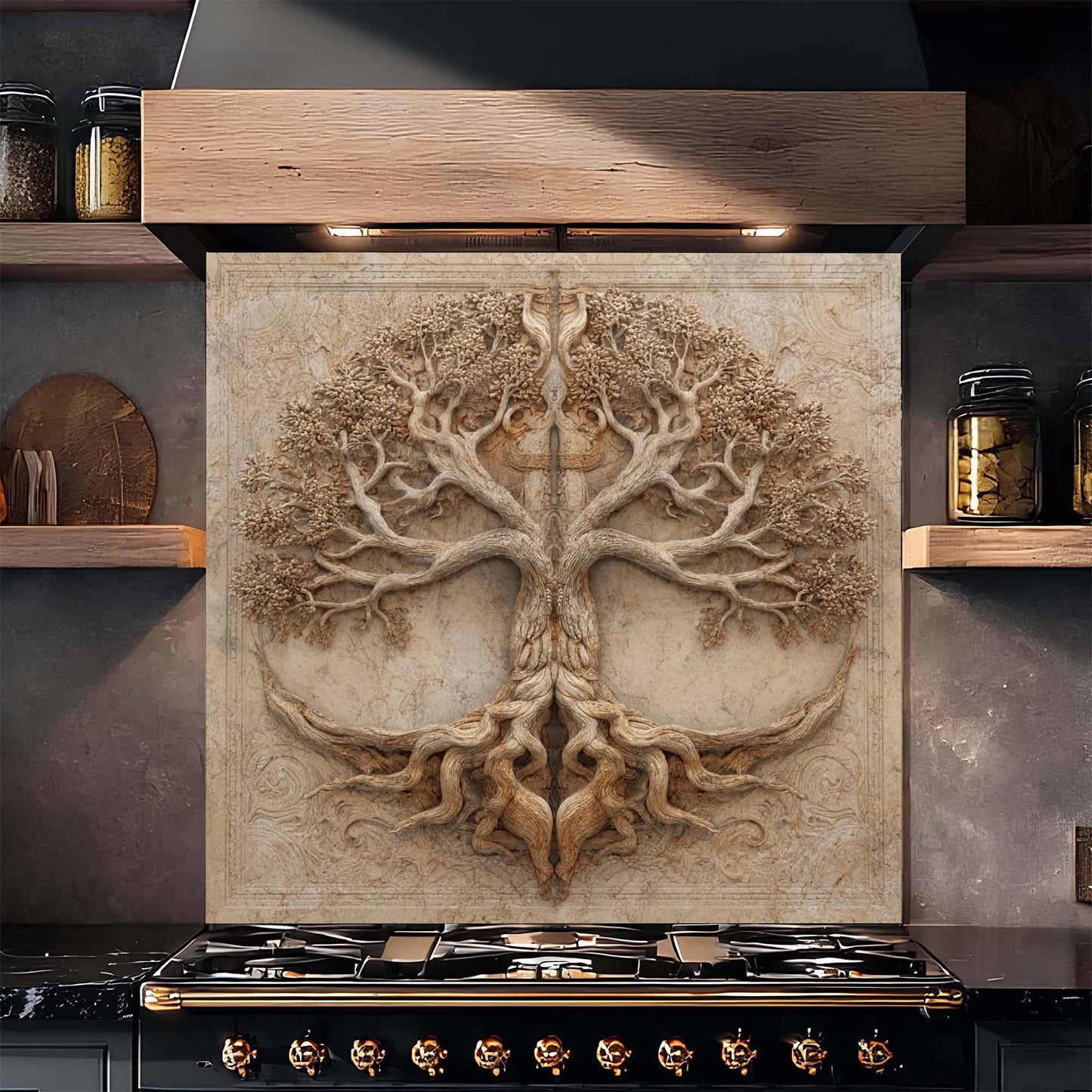 Stone Root Tempered Glass Backsplash – Tree of Life Kitchen Backsplash