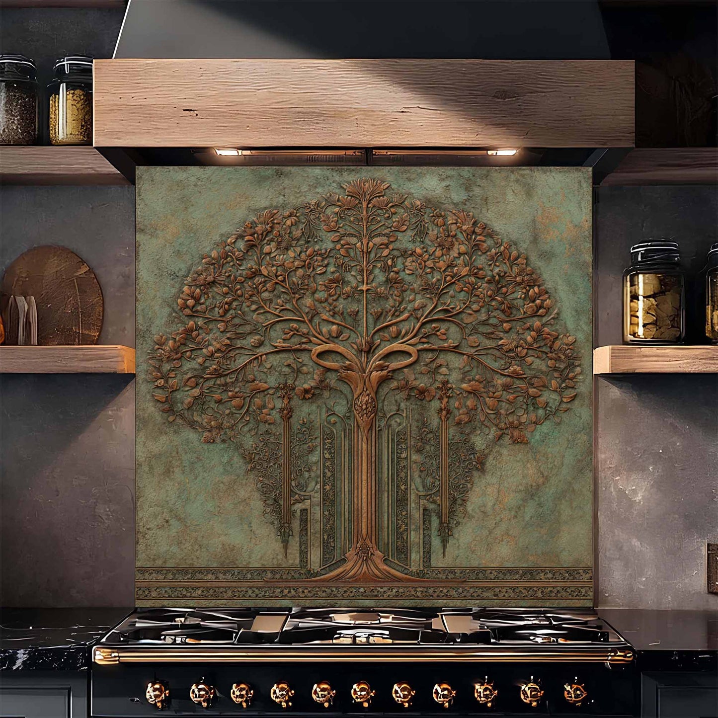 Ornate Bloom Tempered Glass Backsplash –  Tree of Life Kitchen Backsplash