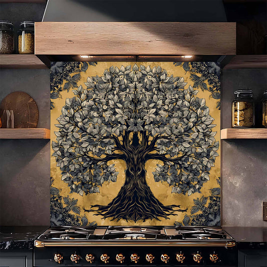 Golden Grove Tree Glass Backsplash – Kitchen Backsplash Tile in Tempered Glass