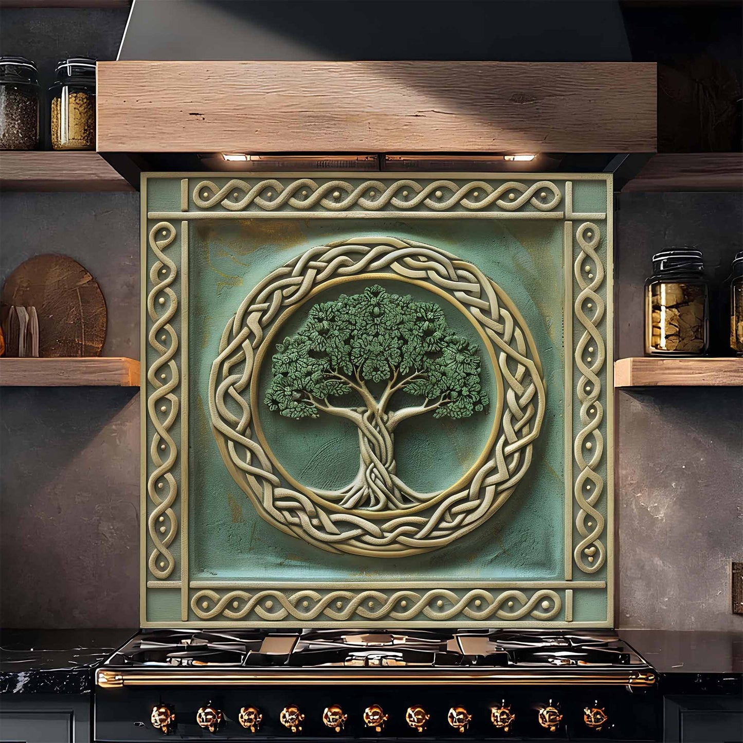 Ivory Grove Tempered Glass Backsplash – Tree of Life Kitchen Backsplash