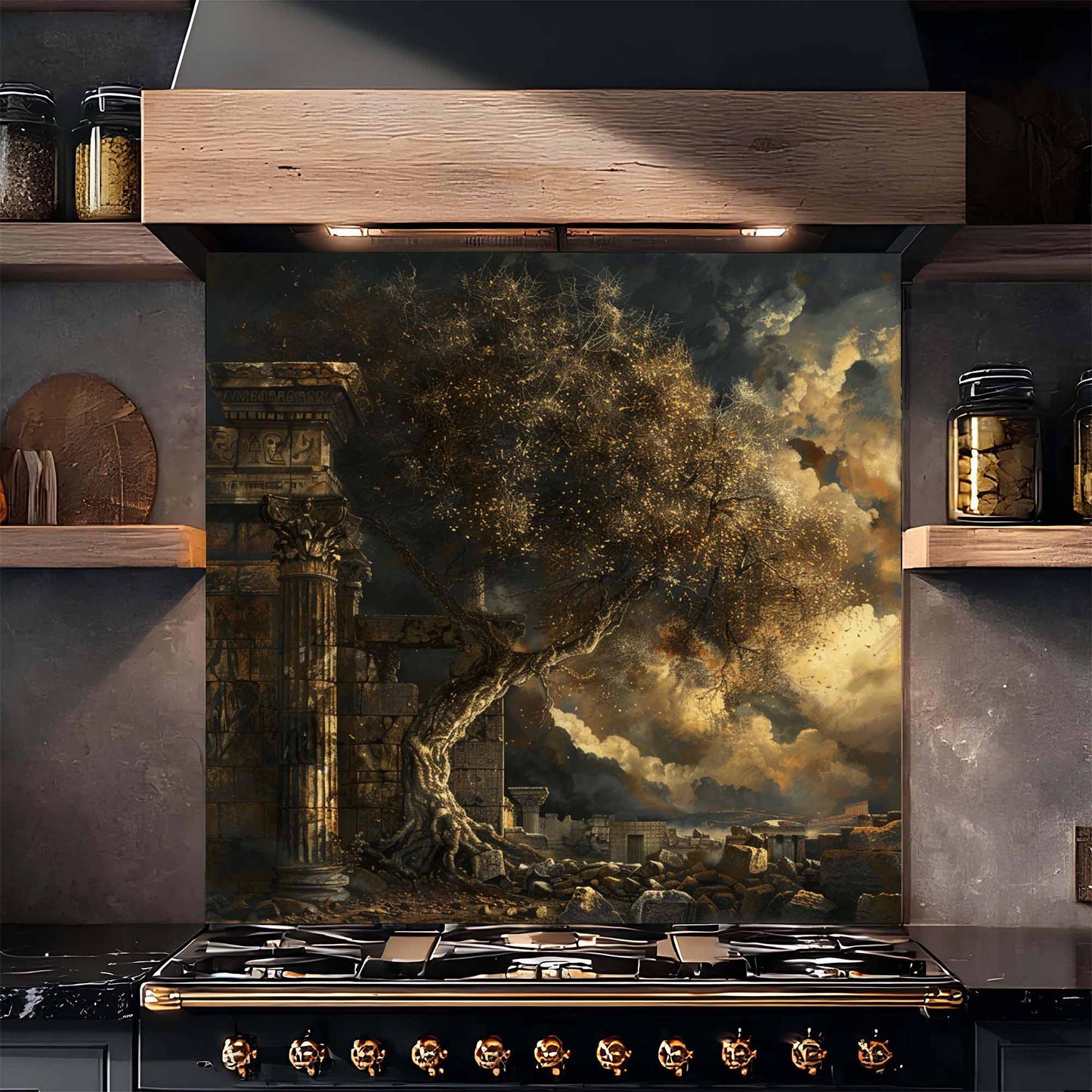 Eternal Ruins Tempered Glass Backsplash – Kitchen Backsplash for Stove