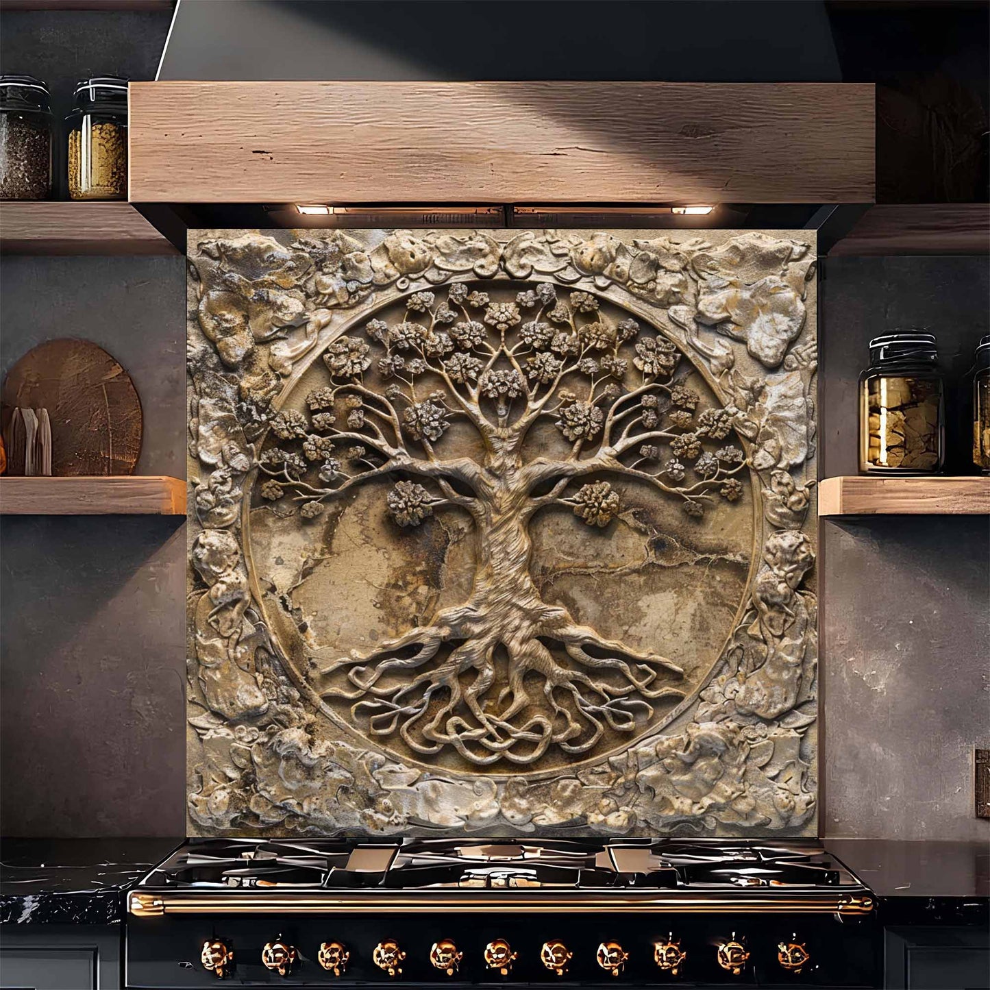 Stone Blossom Kitchen Backsplash –  Tree of Life Glass Backsplash for Stove