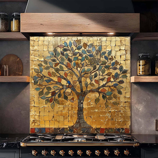 Golden Mosaic Tempered Glass Backsplash – Kitchen Backsplash Behind Stove