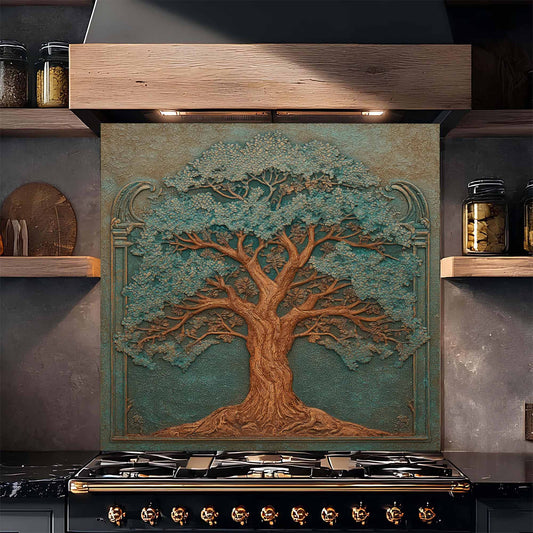 Emerald Canopy Tempered Glass Backsplash – Tree of Life Kitchen Backsplash