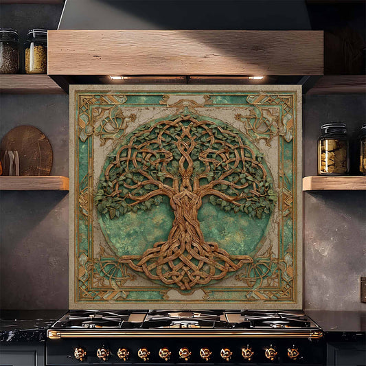 Verdant Weave Tempered Glass Backsplash – Tree of Life Kitchen Backsplash