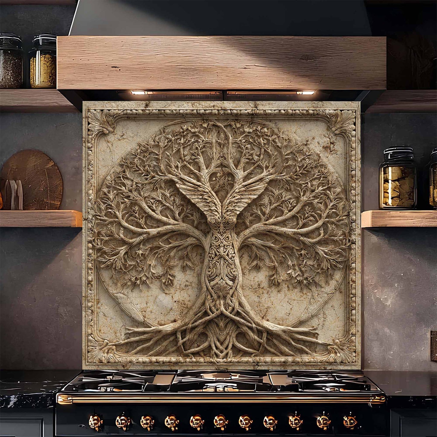 Winged Tree Tempered Glass Backsplash – Tree of Life Kitchen Backsplash