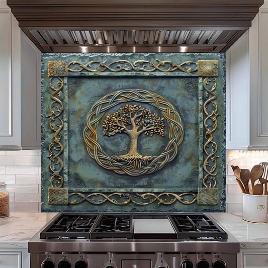 Bronze Canopy Tempered Glass Backsplash – Tree of Life Kitchen Backsplash