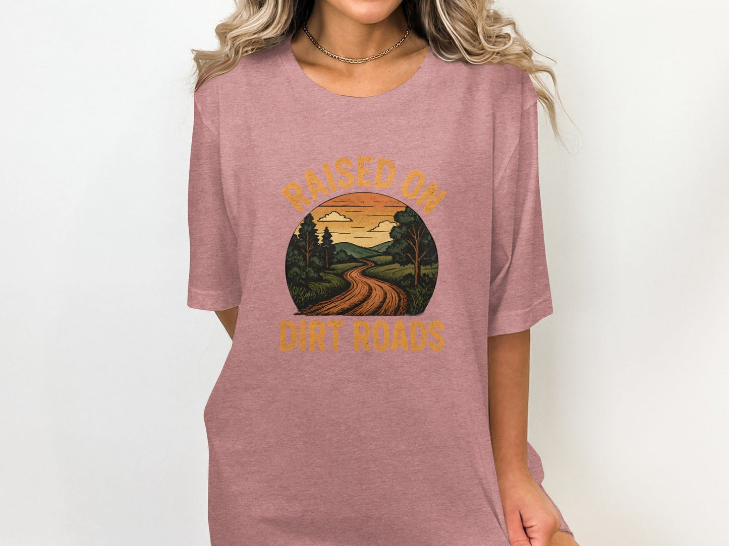 Raised On Dirt Roads Country Graphic Image Design T-Shirt
