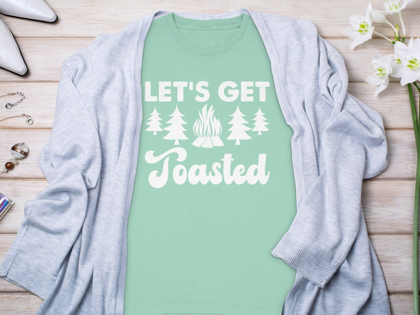Lets Get Toasted Around Campfire with Trees Long Sleeve T-Shirt