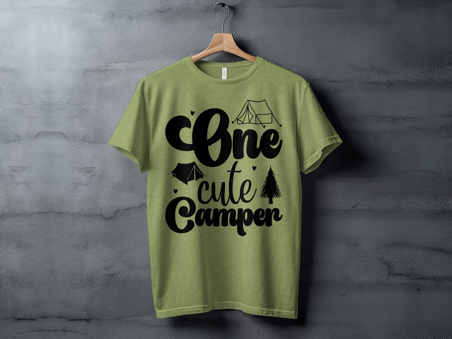 One Cute Camper Tent and Pine Tree Camping Design T-Shirt