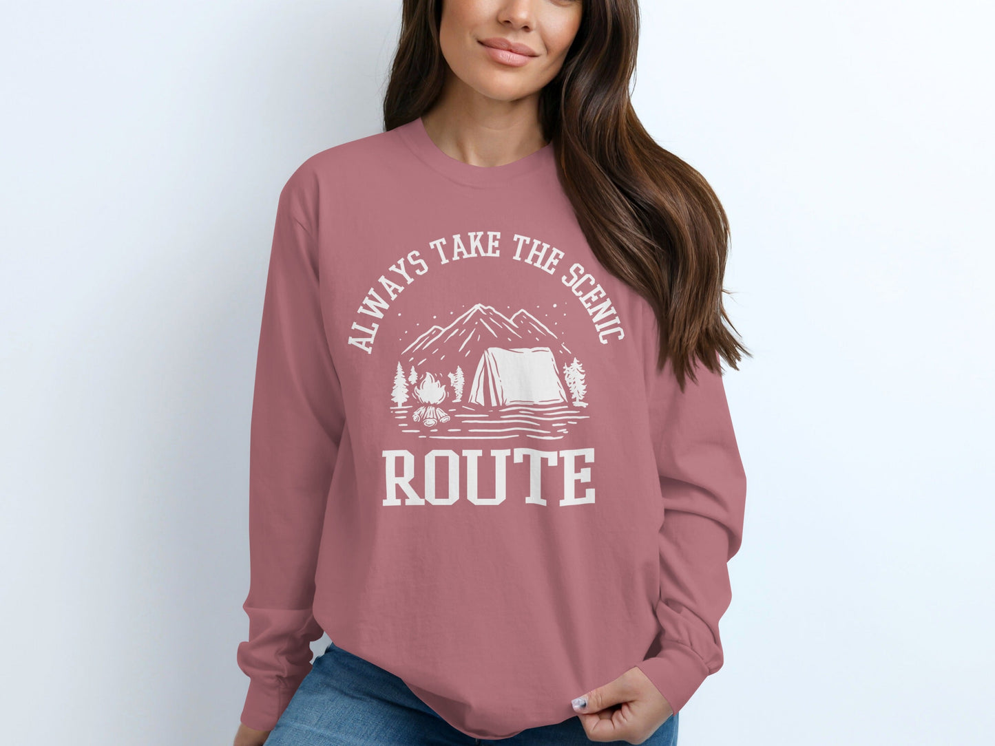 Always Take The Scenic Route Camping Adventure Long Sleeve T-Shirt