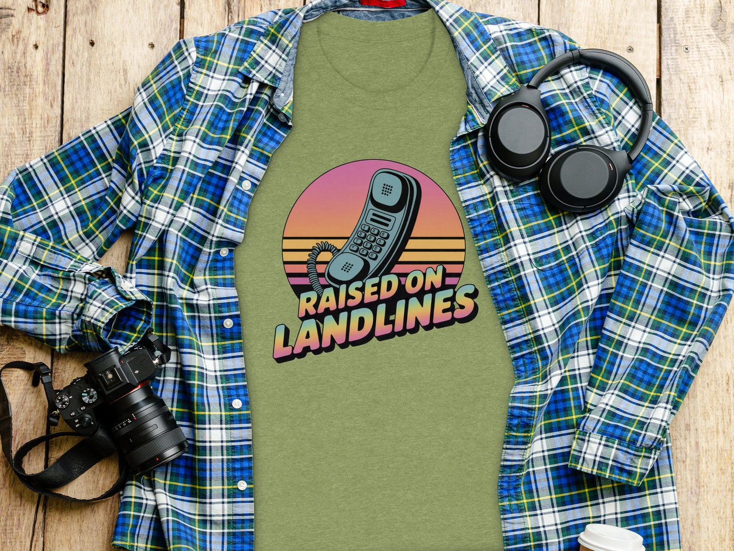 Raised on Landlines Retro Style Phone Design T-Shirt