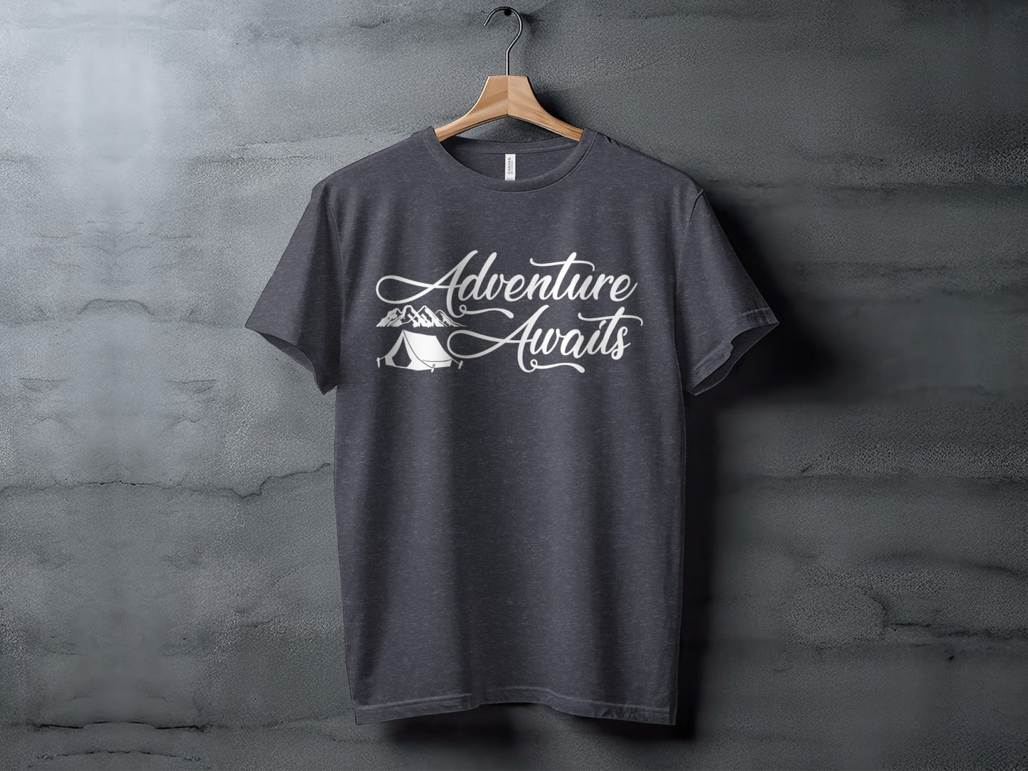 Adventure Awaits Tent Mountains Graphic Design T-Shirt