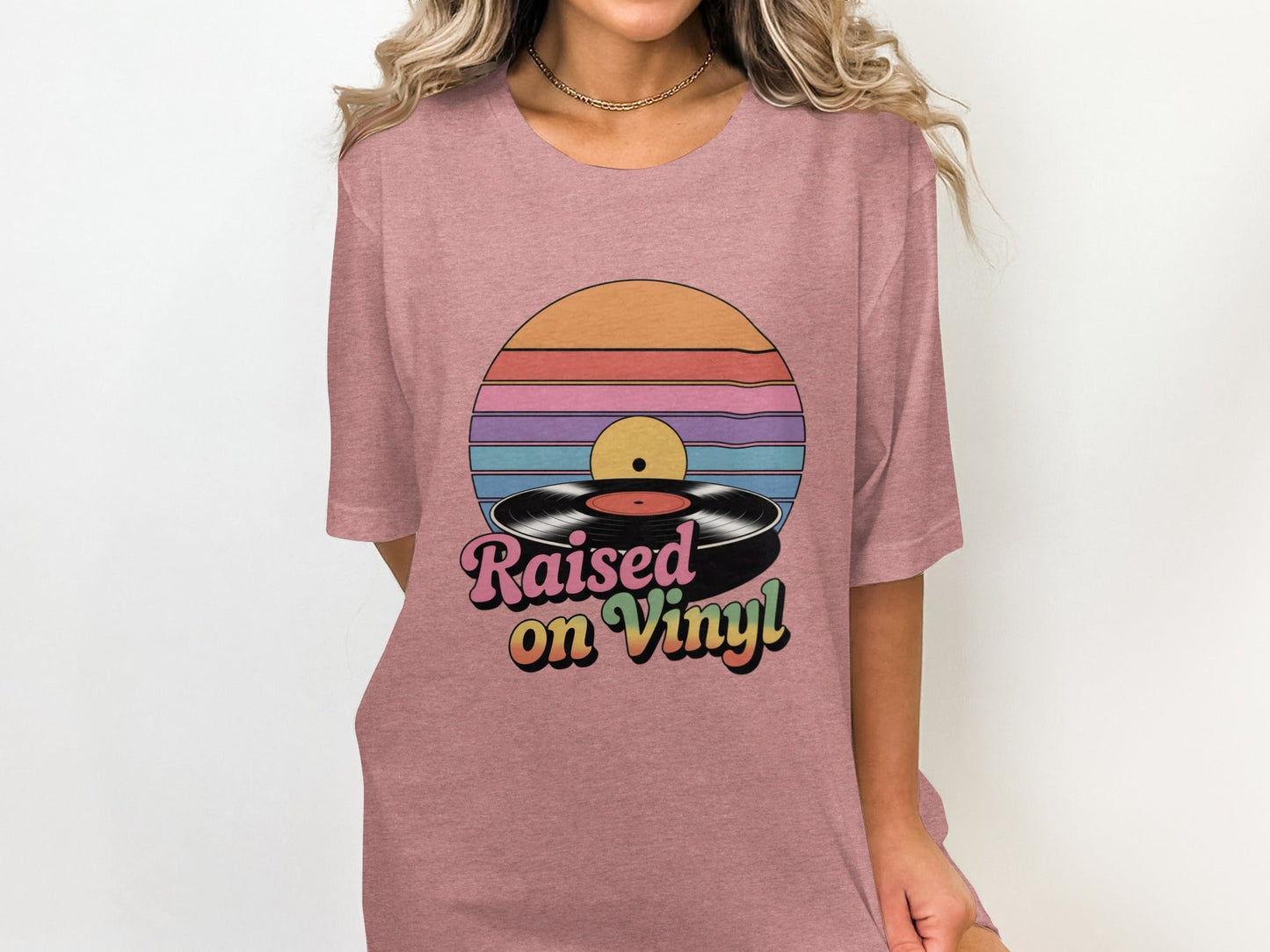 Raised On Vinyl Vintage Retro Style Design Graphic T-Shirt