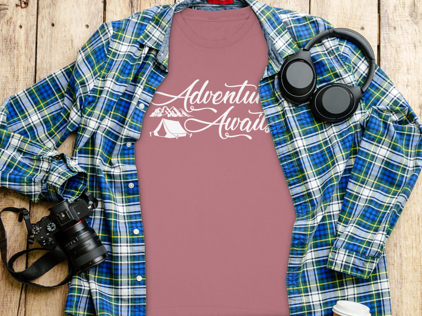 Adventure Awaits Featuring Tent and Mountains Long Sleeve T-Shirt