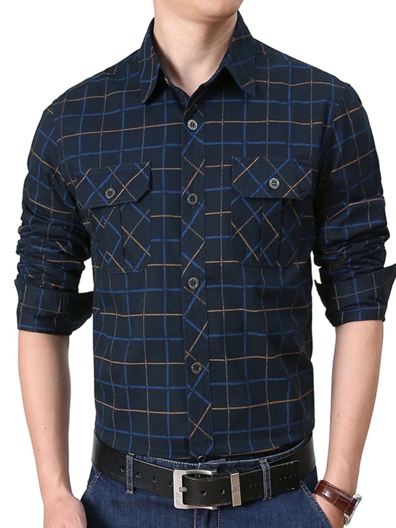 Men's Plus Size Casual Plaid Long Sleeve Shirt