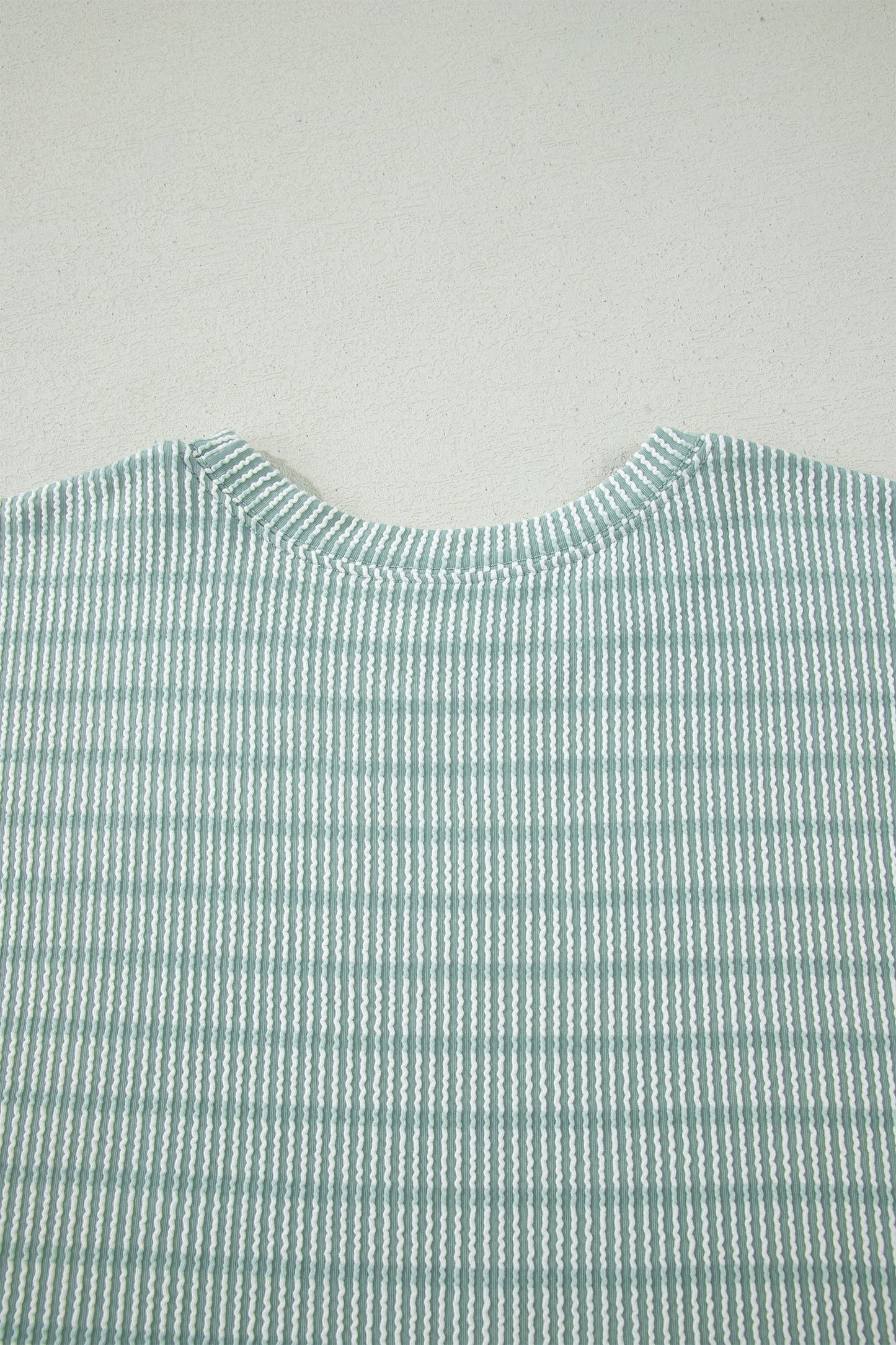 Green Stripe Raised Rib Loose Tee Drawstring Elastic Waist 2pcs Short Set