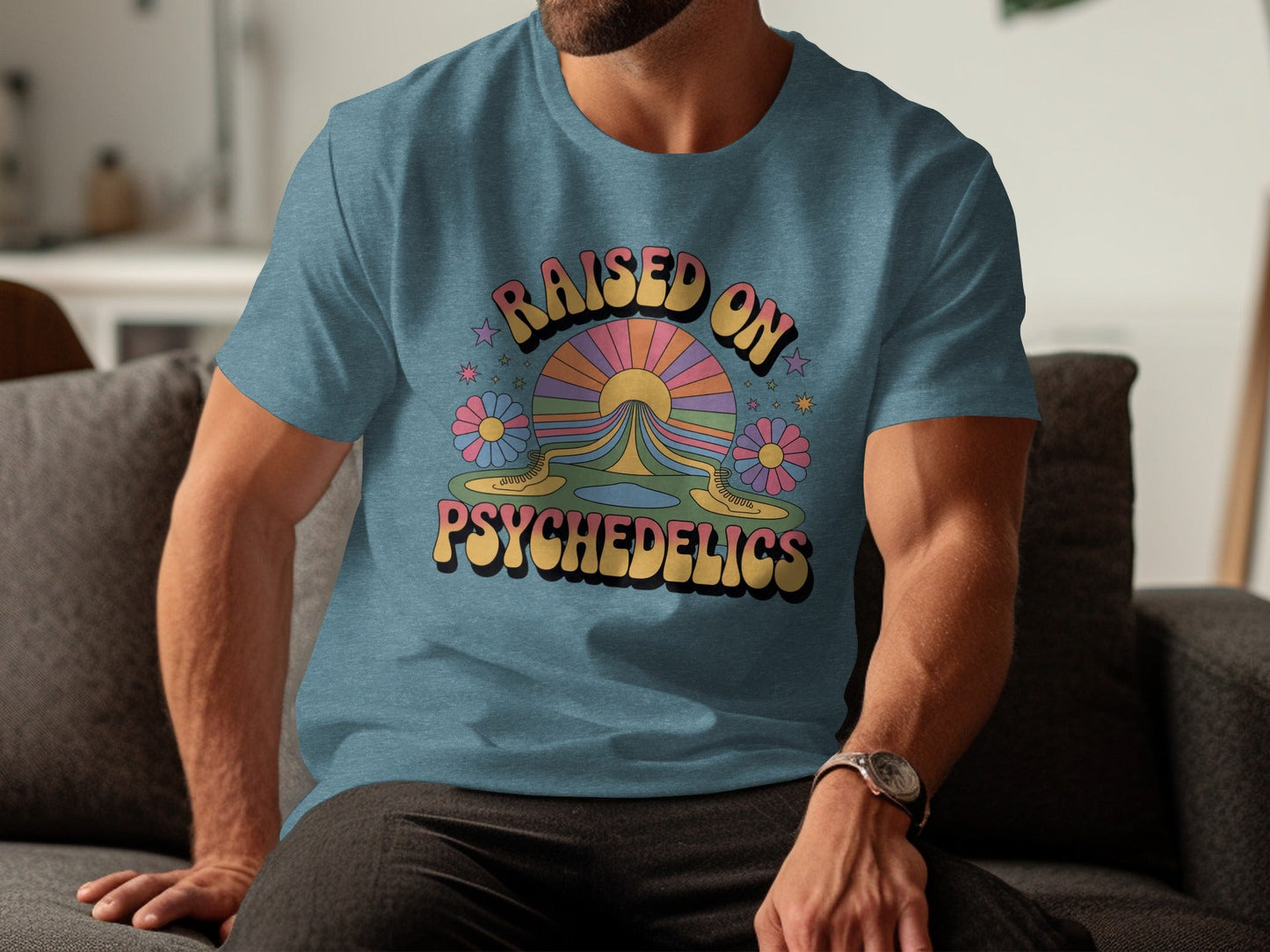 Raised On Psychedelics Retro Groovy Hippie Style T-Shirt