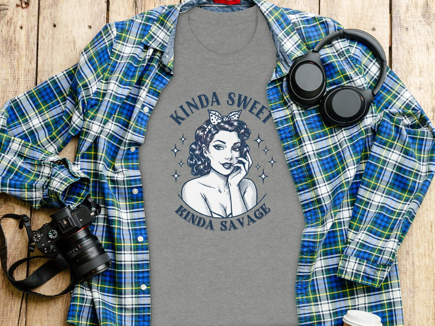 Kinda Sweet Kinda Savage Pinup Girl Stylish Design T-Shirt