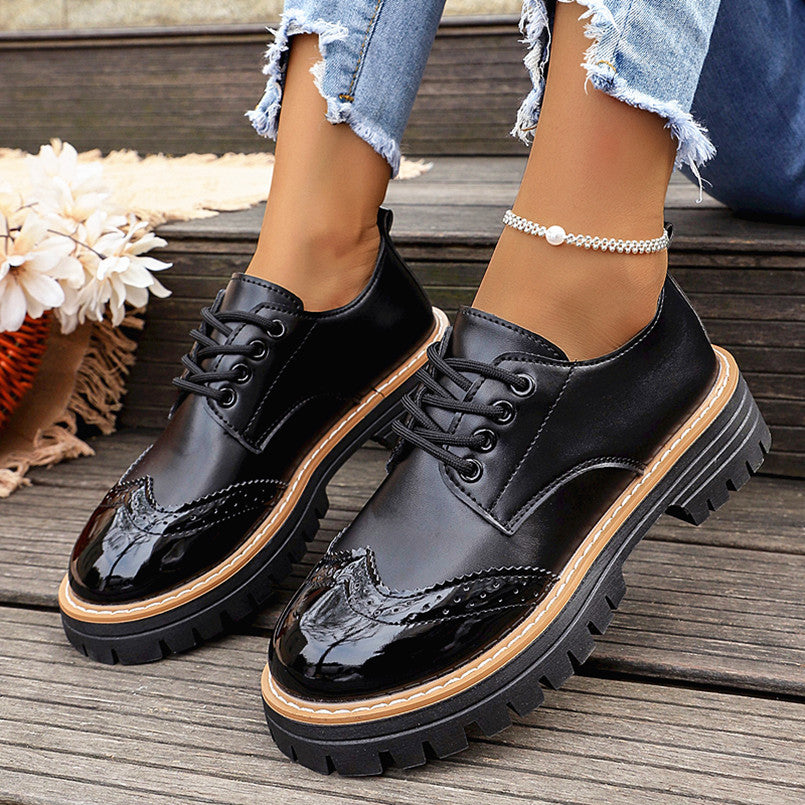Women's Round Toe Lace-Up Chunky Heel Pumps – Casual PU Mid-Heel Shoes