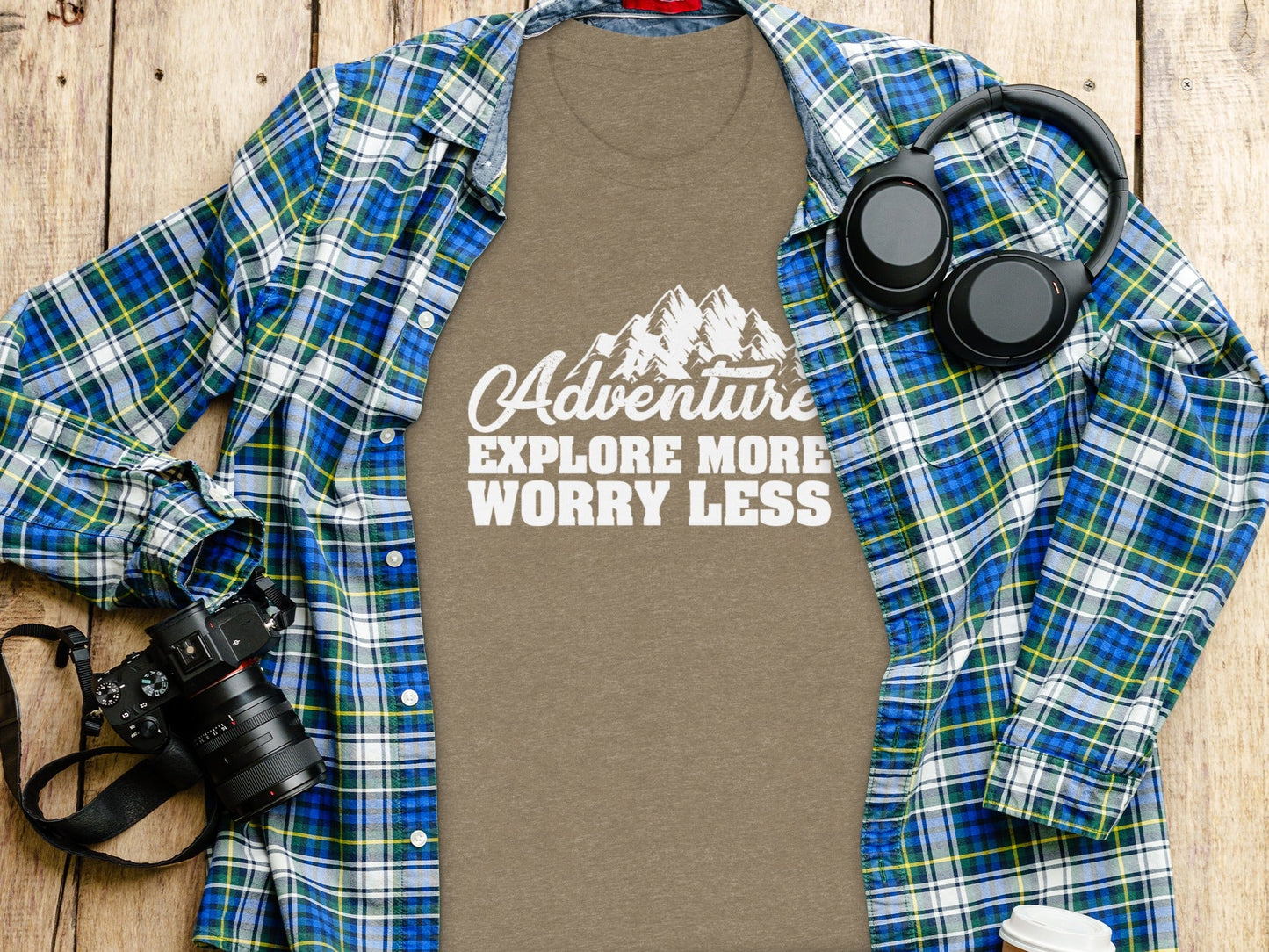 Adventure Explore More Worry Less Mountain Graphic T-Shirt
