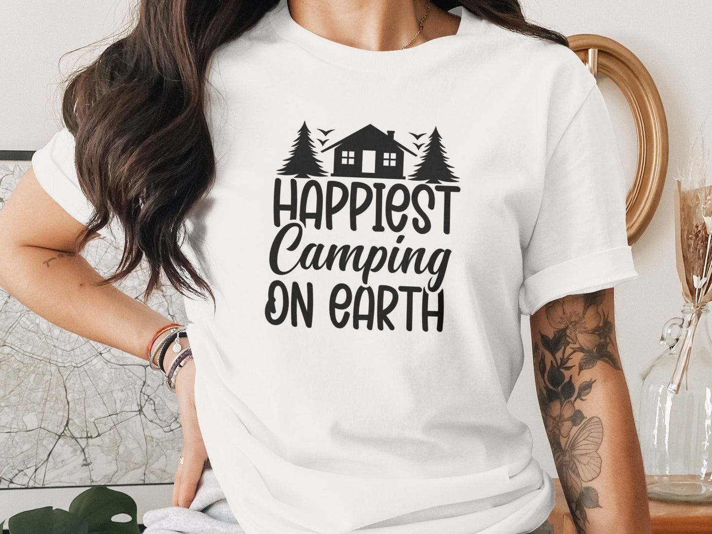 Happiest Camping on Earth Outdoorsy Cabin Life T-Shirt