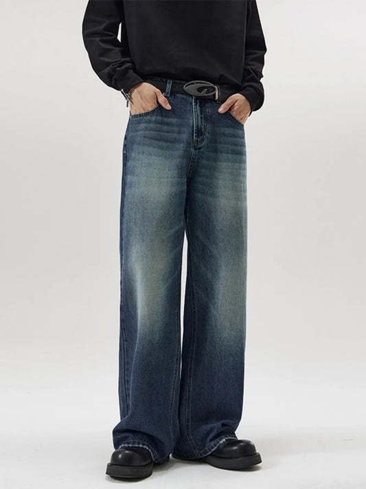 Men's Full Size Wash Wide Leg Jeans Plus Size