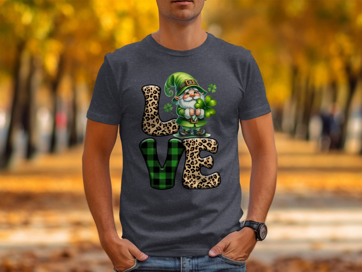 St Patricks Day Gnome T-Shirts, Leopard Print LOVE, Lucky Clover T-Shirts, Irish T-Shirts, Green Plaid T-Shirts, Unique St Paddys Day