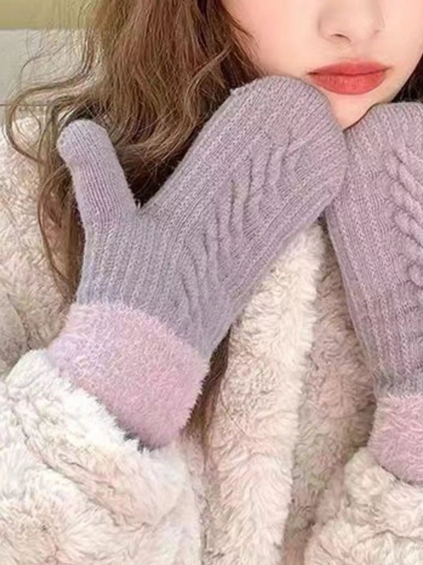 Cozy Knit Mittens with Fur Cuff