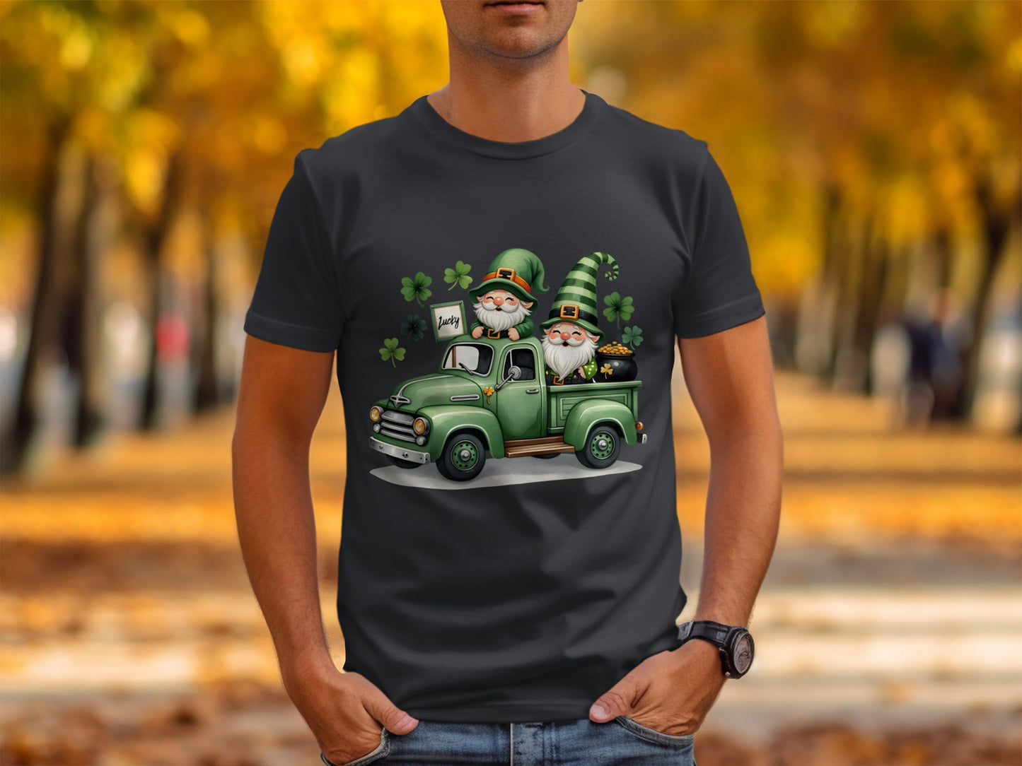St Patricks Day T-Shirts, Lucky Gnomes, Green Truck, Four Leaf Clover, Irish, Leprechaun, Holiday, Festive, Cute