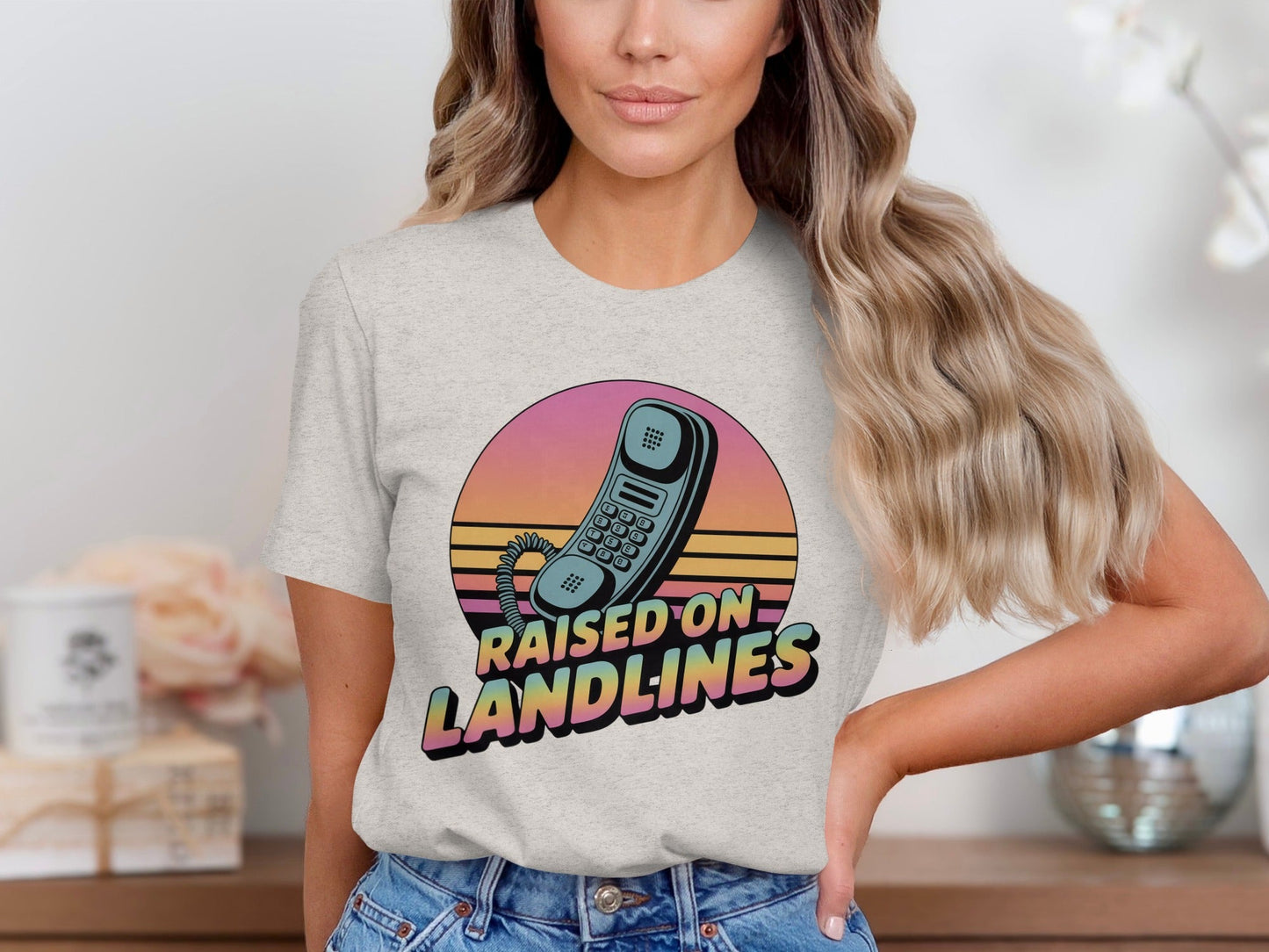 Raised on Landlines Retro Style Phone Design T-Shirt