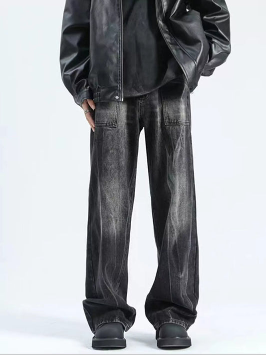 Men's Plus Size Wash Wide Leg Jeans