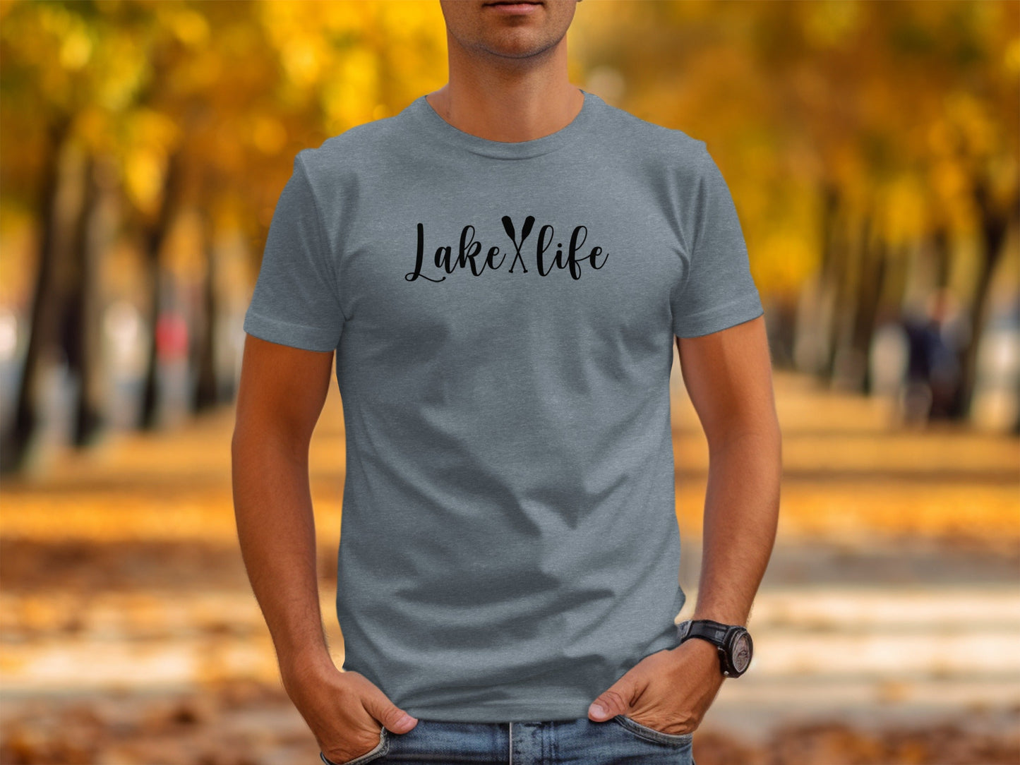 Lake With Crossed Paddles Graphic Design Lake Life T-Shirt