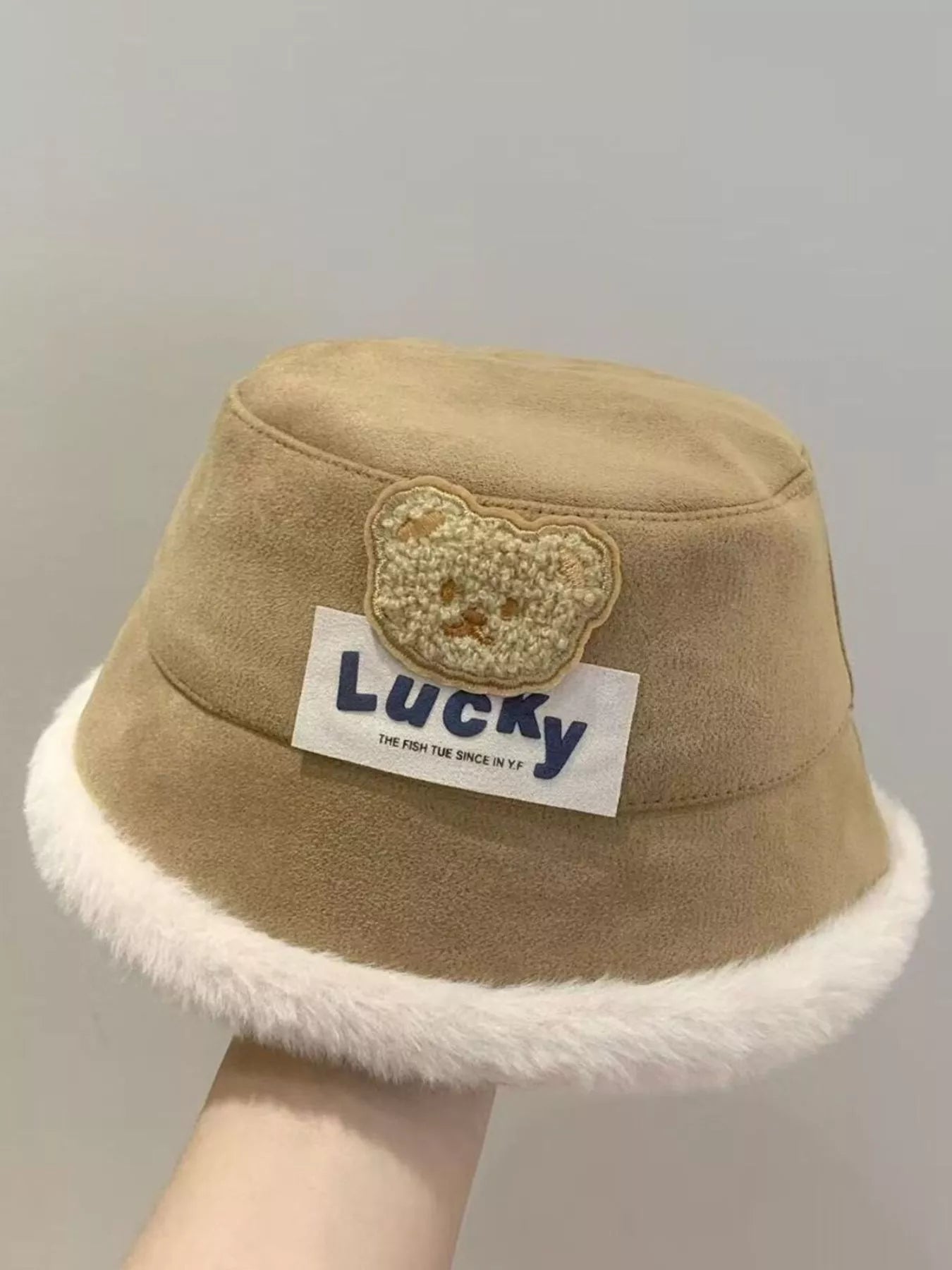 Children's Warm Plush Trim Bucket Hat