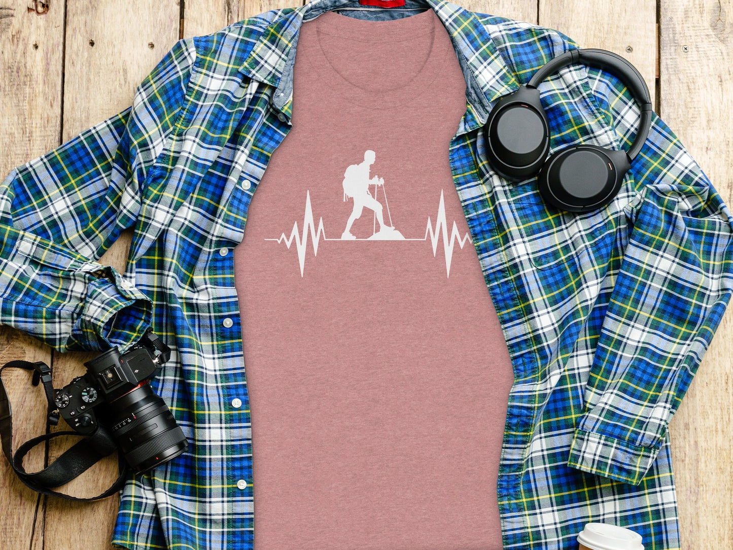 Hiking Heartbeat Outdoors Graphic Design Print T-Shirt