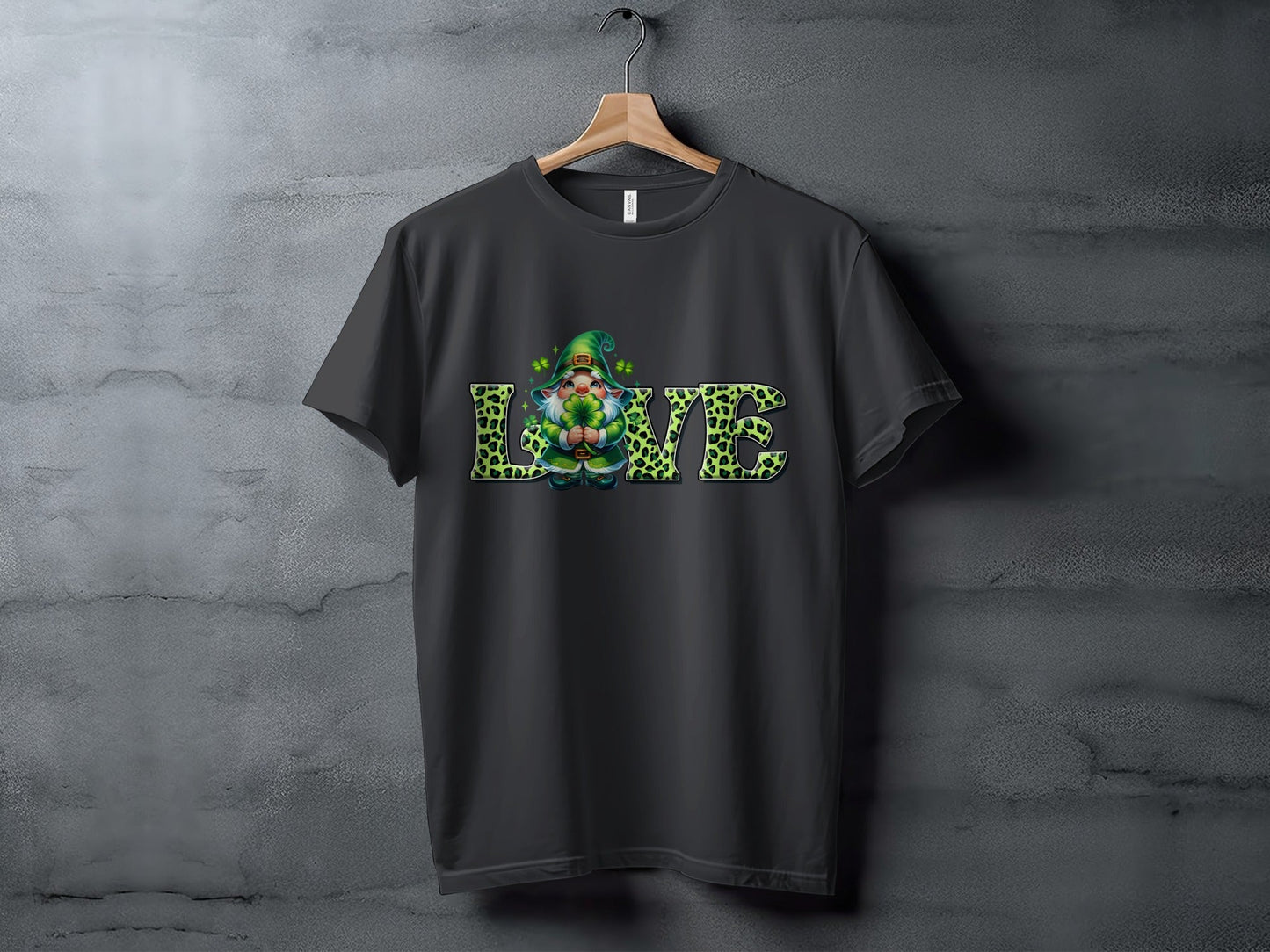 St Patricks Day Gnome T-Shirts, Four Leaf Clover Shirt, Love T Shirt, St Paddys Day Tee, Leopard Print Letters, Cute Irish T Shirts