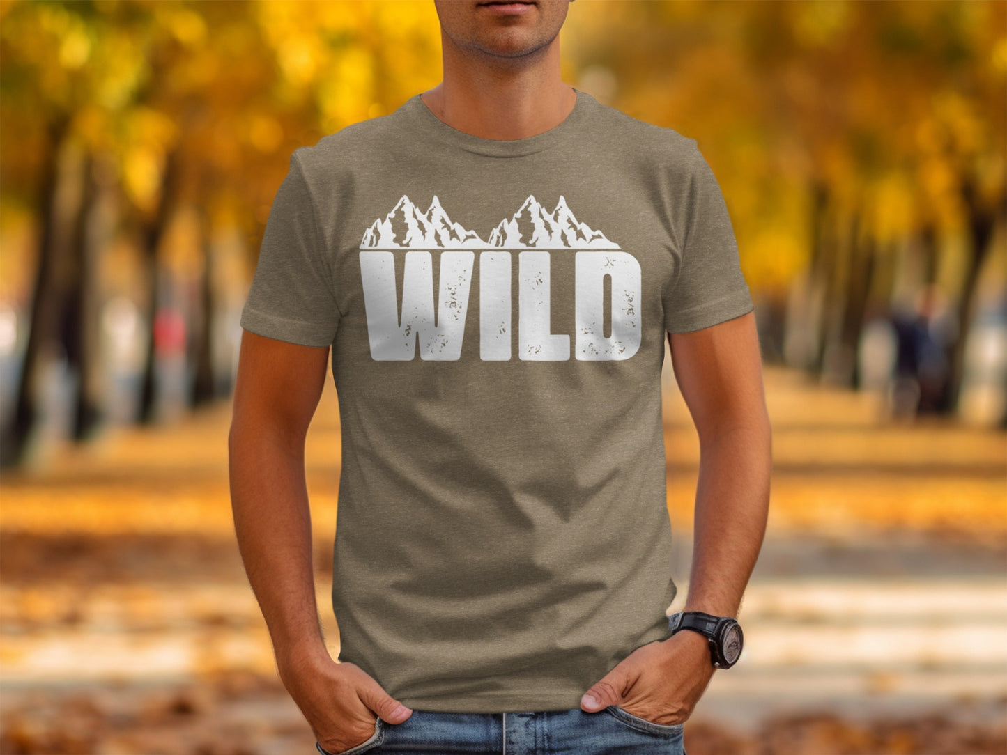 White Wild Text with Mountains Graphic Design T-Shirt