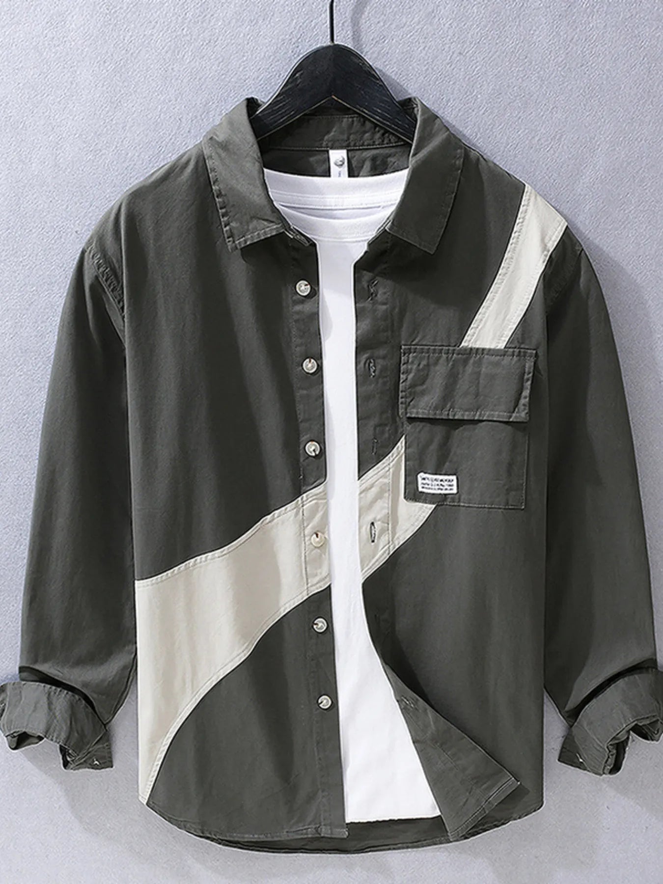 Men's Plus Size Color Block Casual Long Sleeve Shirt