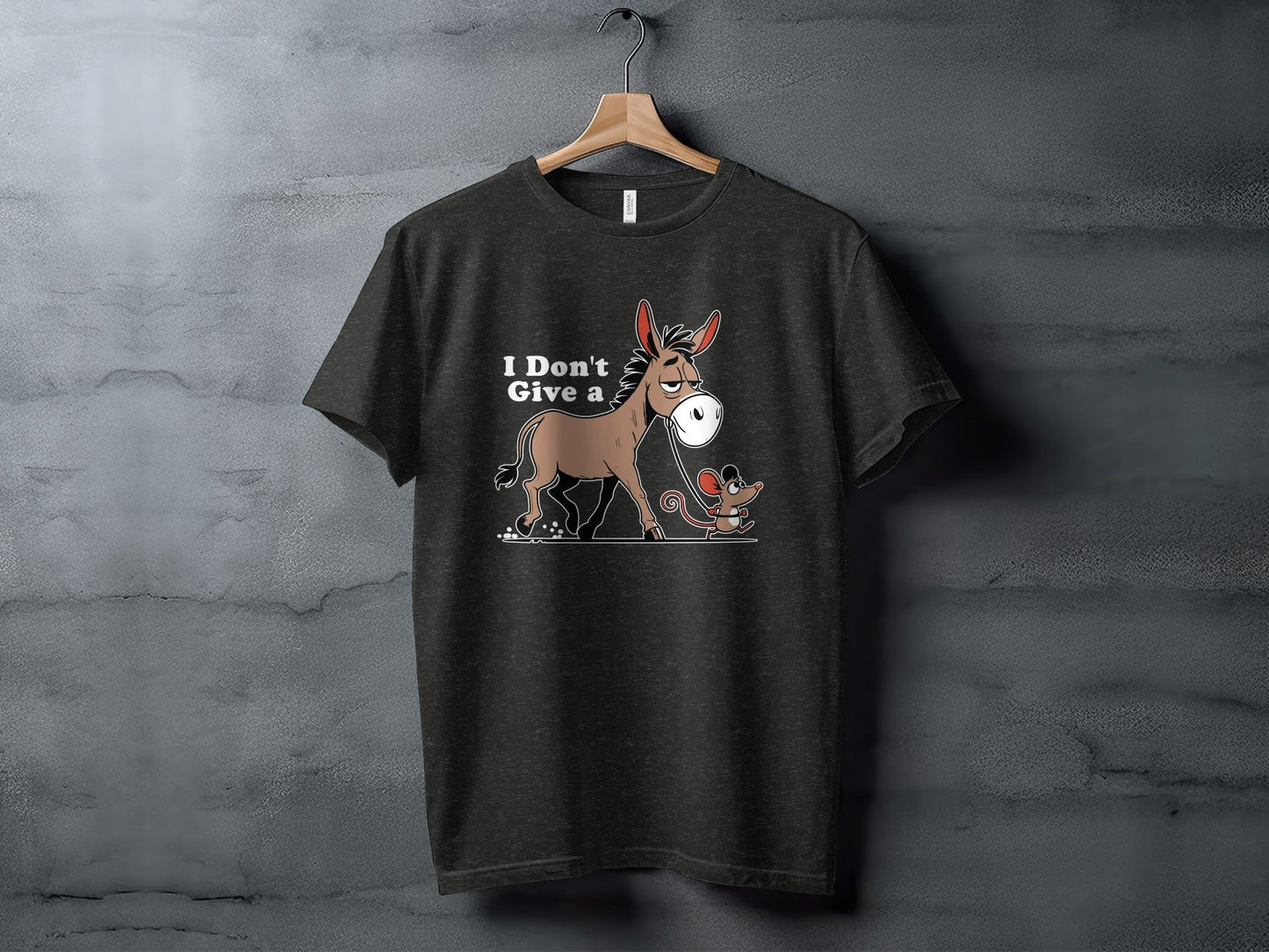 Funny Mouse Walking a Donkey Cartoon Graphic T-Shirt