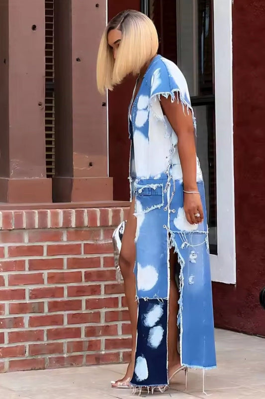 Bleach Wash Denim Trench Coat